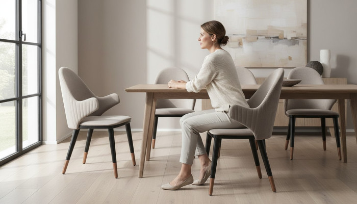 Exclusieve beige stoel met design van zwart houten poten eetkamer nieuwigheid
