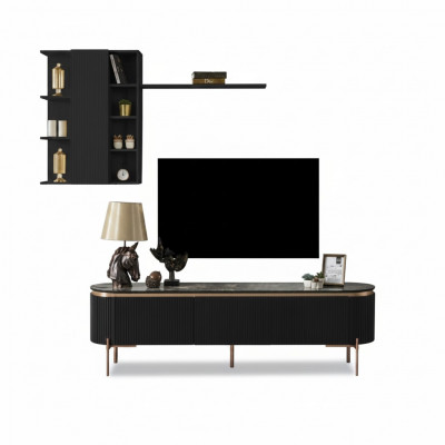 Luxe 2-delige woonkamerset TV-lage kast en wandkast met plank.