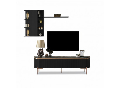 Luxe 2-delige woonkamerset TV-lage kast en wandkast met plank.