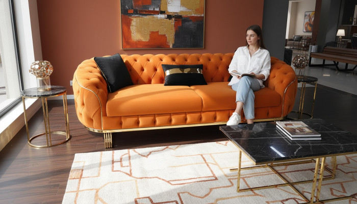 Stijlvolle 3-zitsbank Chesterfield Oranje Moderne woonkamer meubels
