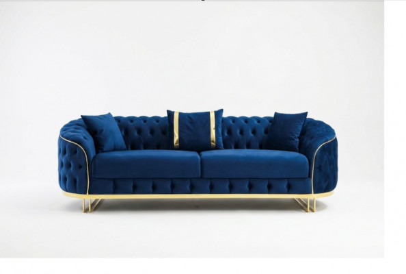 Blauw Chesterfield bankstel Designer woonkamer Driezitsbank Roestvrijstalen meubels