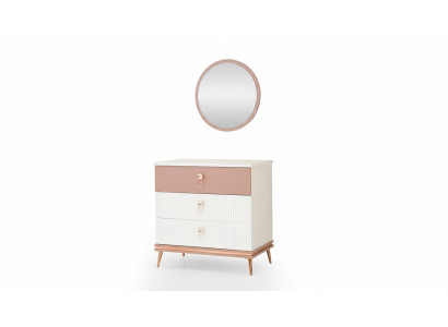 Moderne Kinderzimmer Möbel Designer Kommode Luxus Rund Spiegel 2tlg Set