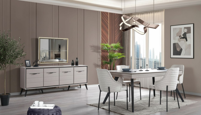 Moderne eetkamer houten meubels luxe dressoir spiegel eettafel 6 stoelen