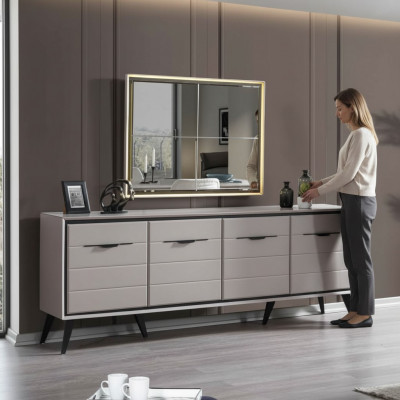 Witte 4-deurs eetkamer dressoir Designer dressoir Luxe glazen spiegel