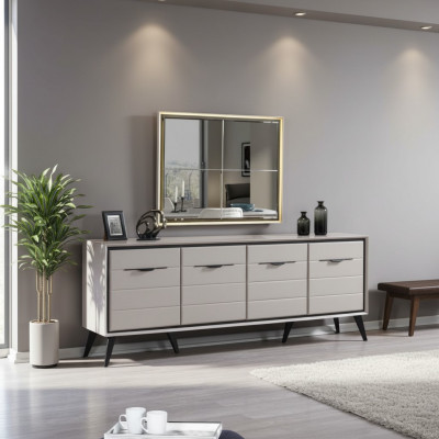 Witte 4-deurs eetkamer dressoir Designer dressoir Luxe glazen spiegel
