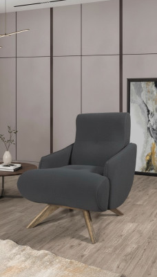 Grijze loungestoel ontwerper fauteuil eenzitter gestoffeerde stoel woonkamer meubels