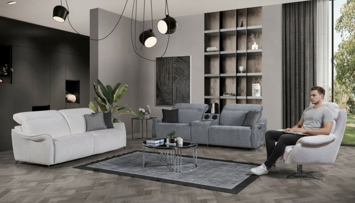 Luxe woonkamerset met 2x 3-zitsbanken met muzieksysteem en fauteuil