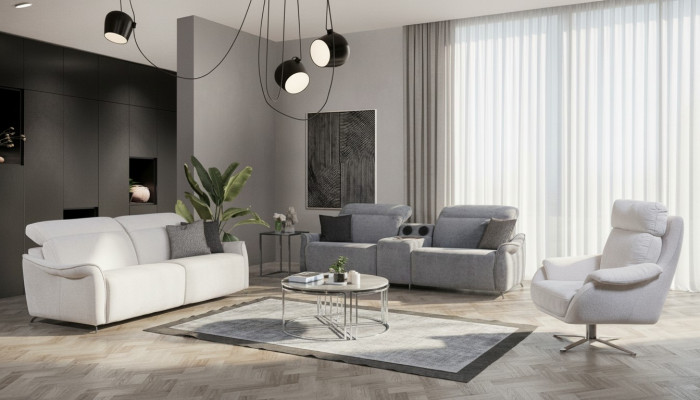 Luxe woonkamerset met 2x 3-zitsbanken met muzieksysteem en fauteuil