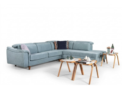 Blauwe hoekbank L-vorm woonkamer gestoffeerde banken designer houten frame