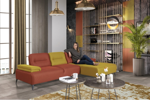 Tweekleurige L-vormige hoekbank Designer woonkamer bank Moderne bankstellen