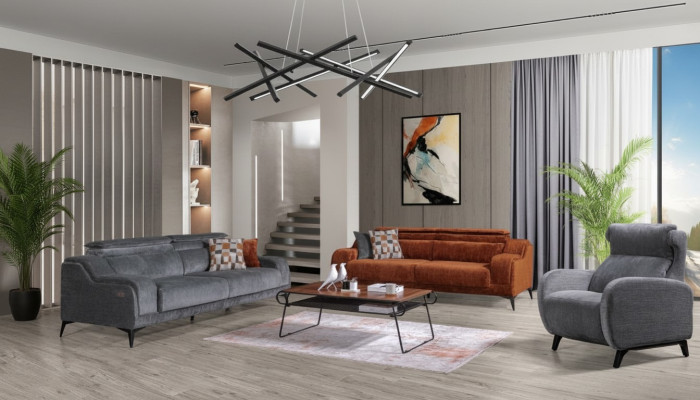 Grijze-oranje woonkamer zitmeubels Exclusieve 3-zits luxe fauteuil