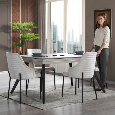 Witte eetkamer set Luxe 6x gestoffeerde stoelen Rechthoekige tafel