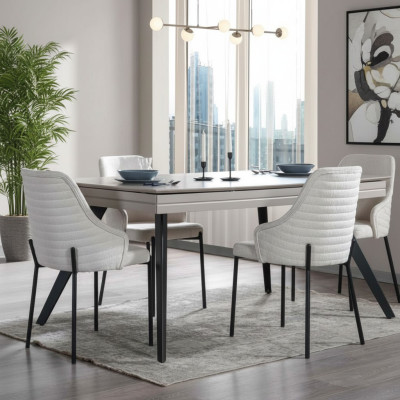 Witte eetkamer set Luxe 6x gestoffeerde stoelen Rechthoekige tafel