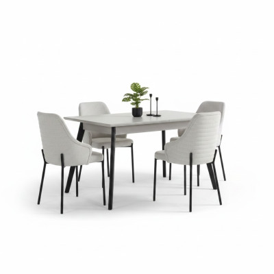 Witte eetkamer set Luxe 6x gestoffeerde stoelen Rechthoekige tafel