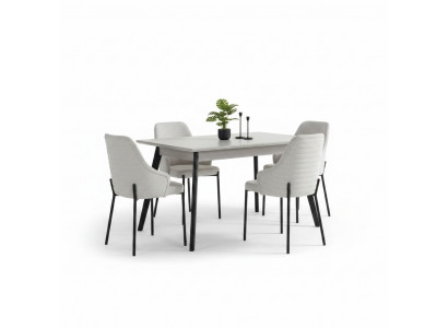 Witte eetkamer set Luxe 6x gestoffeerde stoelen Rechthoekige tafel