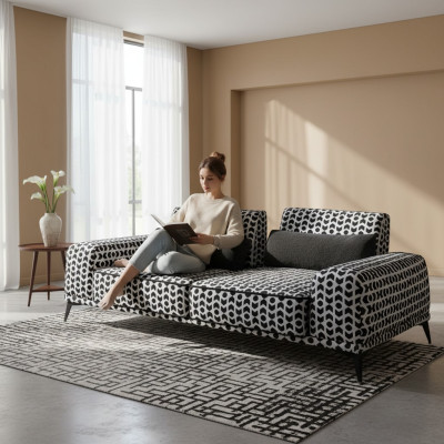 Stijlvolle 3-zits patroon bank gestoffeerde bank woonkamer houten frame