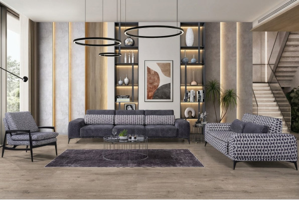 Grijze woonkamer zithoek Exclusieve driezitsbank eenzitter 3-delig 4+3+1