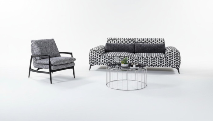 Grijze woonkamer textielbank 3-zitsbank luxe loungestoel 2-delig