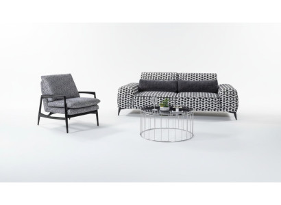 Grijze woonkamer textielbank 3-zitsbank luxe loungestoel 2-delig