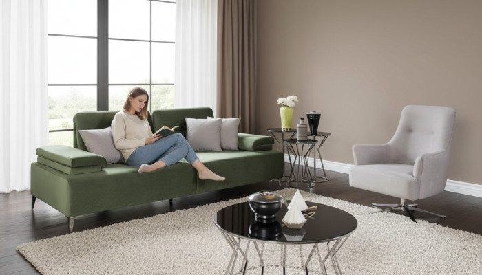 Groen-witte woonkamer zithoek 3-zits bankfauteuil luxe bank