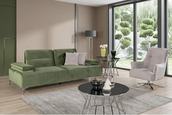 Groen-witte woonkamer zithoek 3-zits bankfauteuil luxe bank