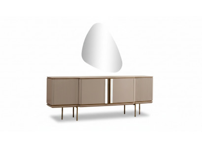 Beige eetkamer dressoir met 2 deuren Luxe spiegel Moderne houten meubels