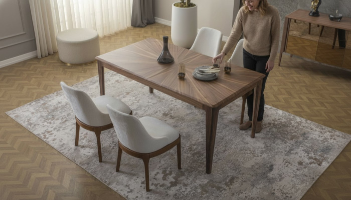 Eetkamerset Bruine eettafel Luxe witte 6x gestoffeerde stoelen 7-delig