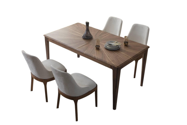 Eetkamerset Bruine eettafel Luxe witte 6x gestoffeerde stoelen 7-delig
