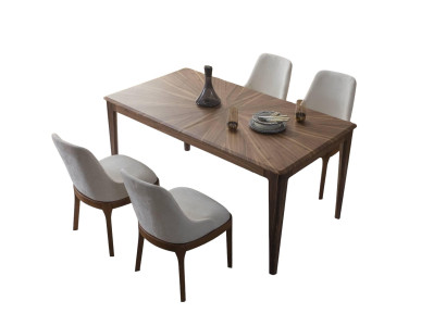 Eetkamerset Bruine eettafel Luxe witte 6x gestoffeerde stoelen 7-delig