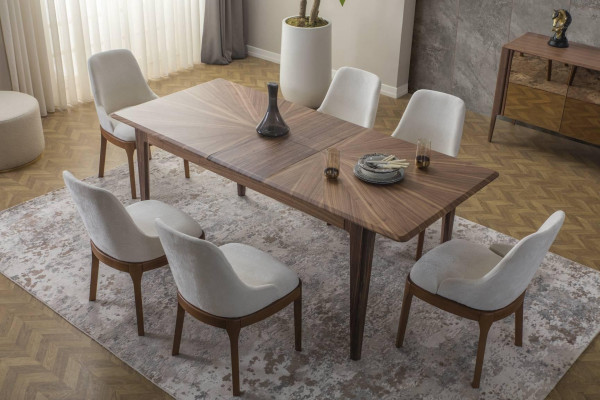 Luxe eetkamerset Rechthoekige eettafel 6x stoffen stoelen 9-delig