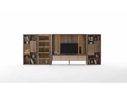 Moderne bruine woonkamer wandkast houten wand Mux LED-planken woonwanden