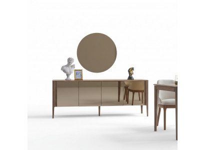 Bruine eetkamer glazen dressoir Moderne spiegel Compleet 2-delige set Nieuw
