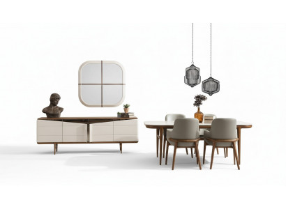 Bruin-wit eetkamer meubels, design eetkamerset, luxe 9-delige set