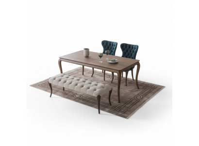 Chesterfield eetkamerbank en 4x gestoffeerde eetkamerstoelen eettafel.