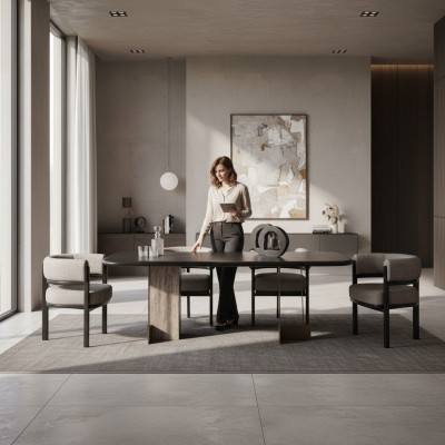 Bruine eetkamerset Luxe eettafel met 6 stoelen 7-delige set