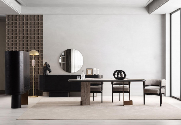 Designer eetkamerset, eettafel 6x stoelen dressoir spiegel 9-delig.