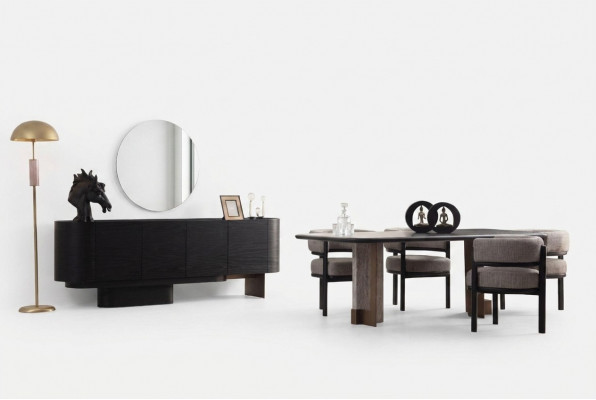Designer eetkamerset, eettafel 6x stoelen dressoir spiegel 9-delig.