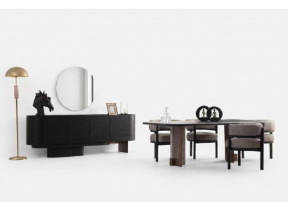Designer eetkamerset, eettafel 6x stoelen dressoir spiegel 9-delig.