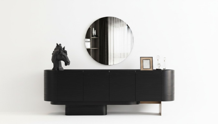 Zwarte eetkamer meubels Stijlvol dressoir met spiegel Houten commode