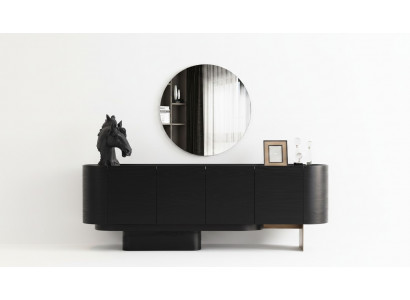 Zwarte eetkamer meubels Stijlvol dressoir met spiegel Houten commode