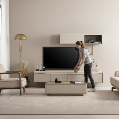 Beiges lagekast houten rek ontwerper RTV-kast woonkamer luxe meubels