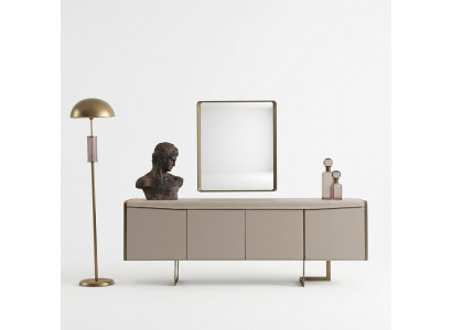 Beige eetkamer dressoir Rechthoekige spiegel Stijlvolle houten meubel 2-delig