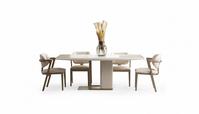 Wit-beige eetkamer meubelset Rechthoekige eettafel met 6 stoelen 7-delig