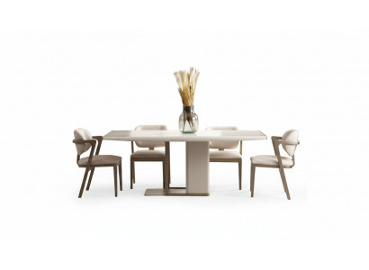 Wit-beige eetkamer meubelset Rechthoekige eettafel met 6 stoelen 7-delig