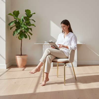 Beige roestvrijstalen stoel met metalen frame Eetkamer Eenpersoons luxe stoelen Nieuw