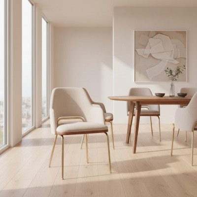 Beige roestvrijstalen stoel met metalen frame Eetkamer Eenpersoons luxe stoelen Nieuw