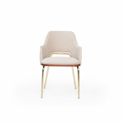 Beige roestvrijstalen stoel met metalen frame Eetkamer Eenpersoons luxe stoelen Nieuw