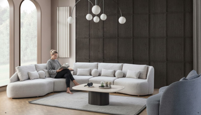 Witte hoekbank Moderne L-vormige bank Woonkamerbank Houten frame Bank