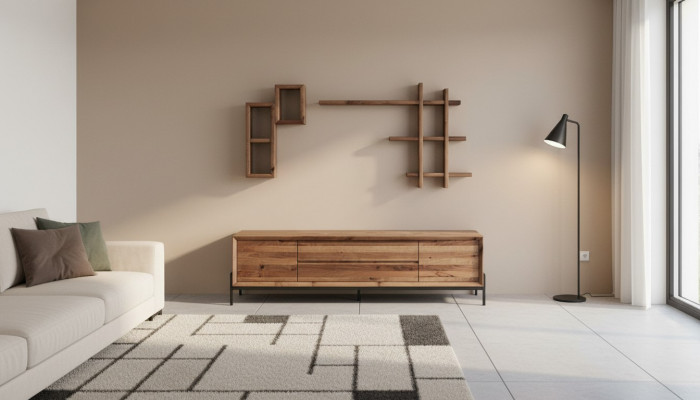 Bruin modern dressoir met 3 deuren en planken voor in de woonkamer houten meubels