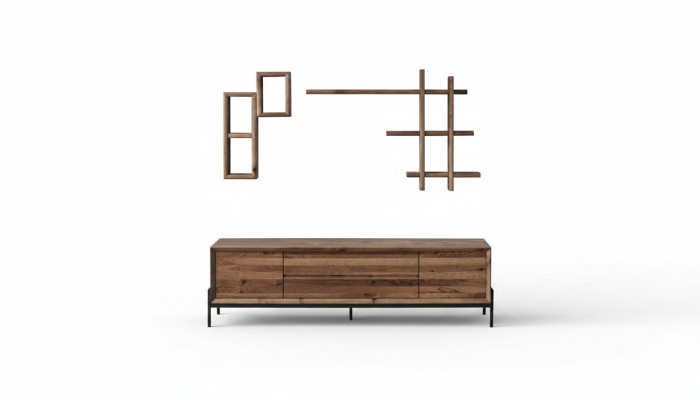 Bruin modern dressoir met 3 deuren en planken voor in de woonkamer houten meubels